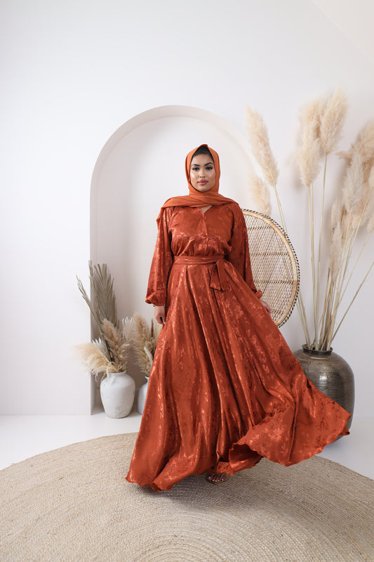 Amal Abaya Rust Jacquard