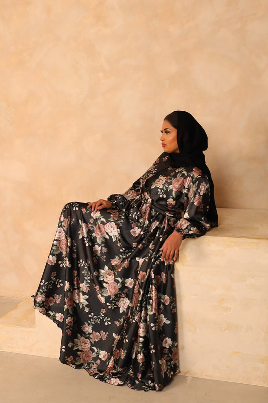 Amal Abaya Jacquard floral in Black