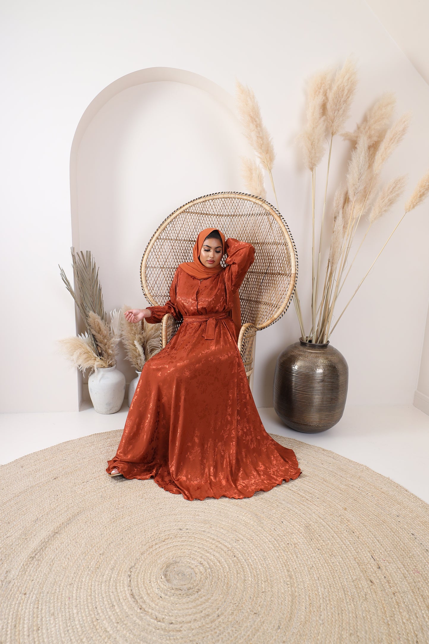 Amal Abaya Rust Jacquard