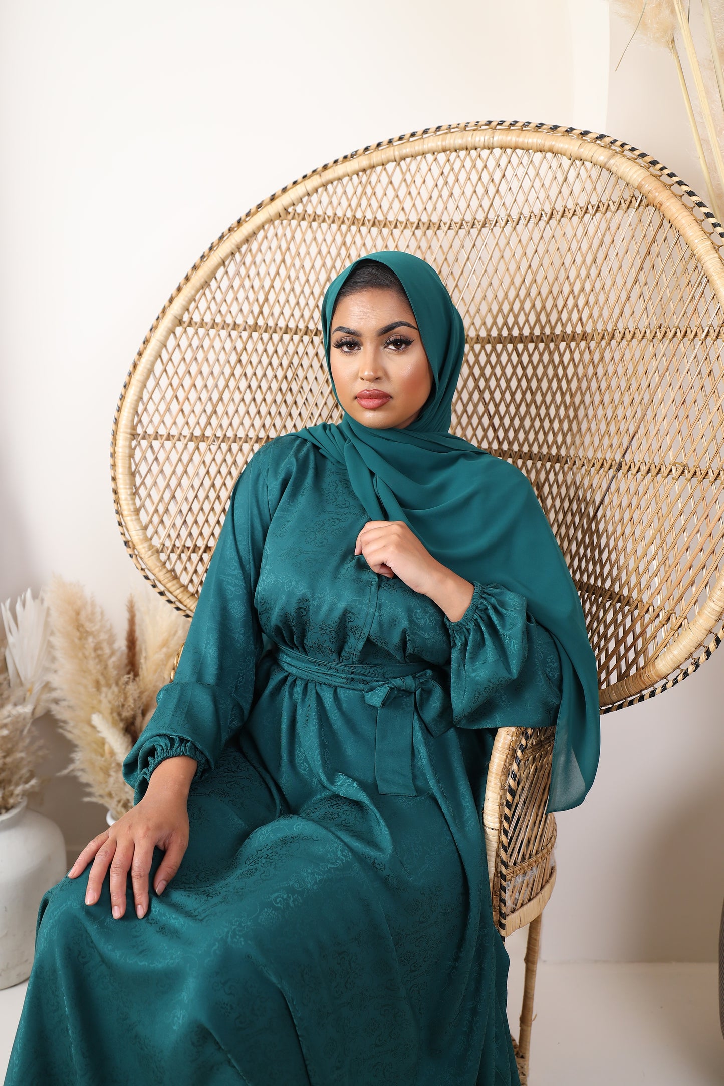 Amal Abaya Forest Green Jacquard