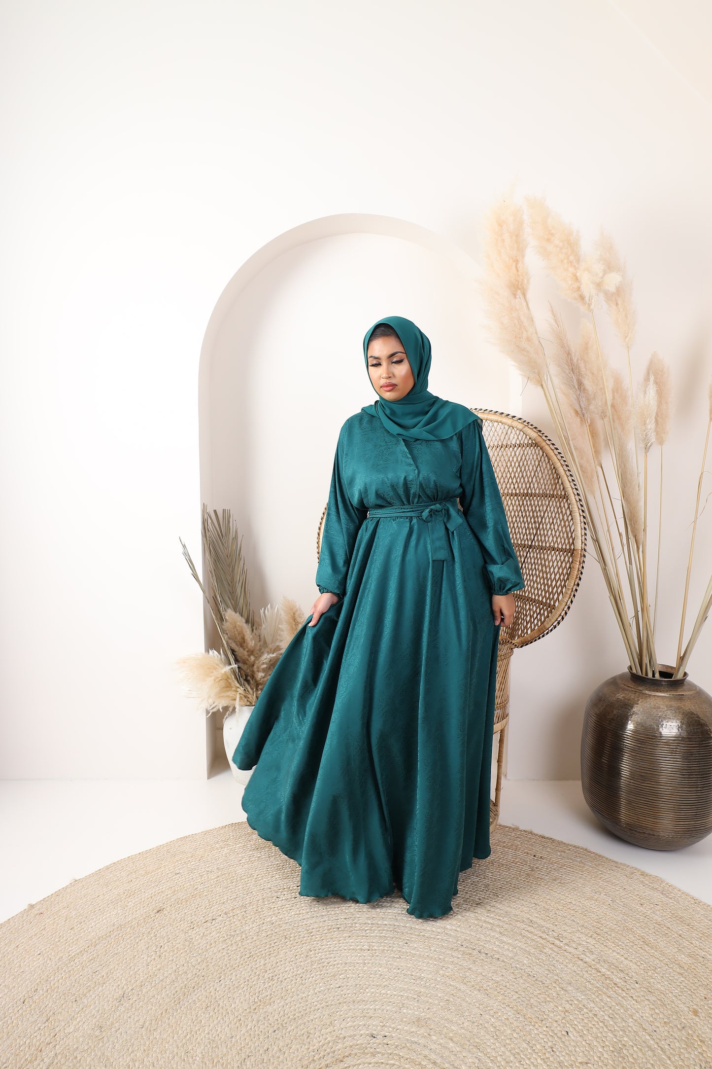 Amal Abaya Forest Green Jacquard