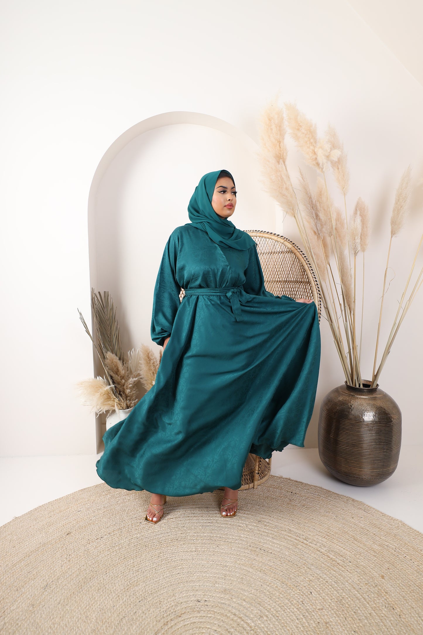 Amal Abaya Forest Green Jacquard