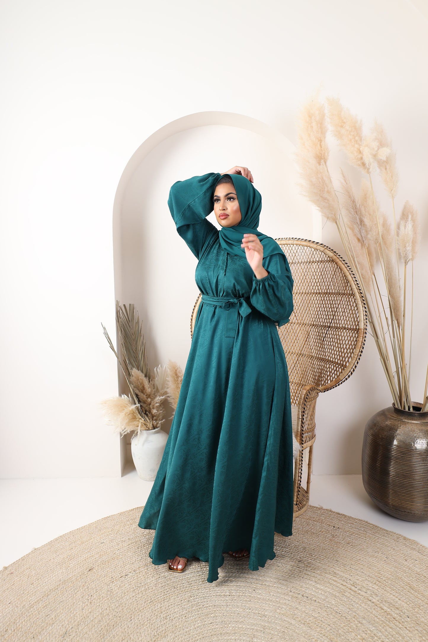 Amal Abaya Forest Green Jacquard