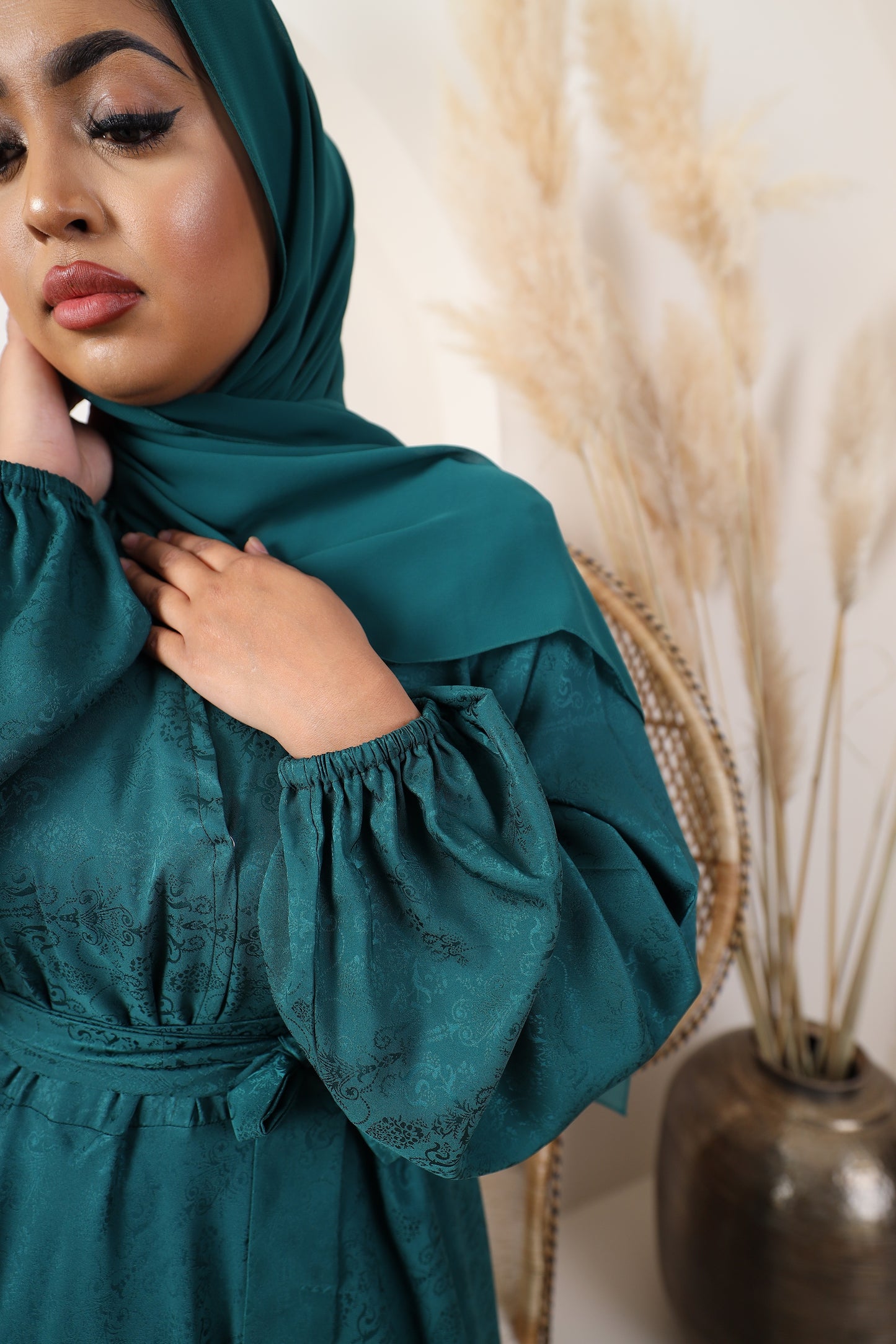 Amal Abaya Forest Green Jacquard