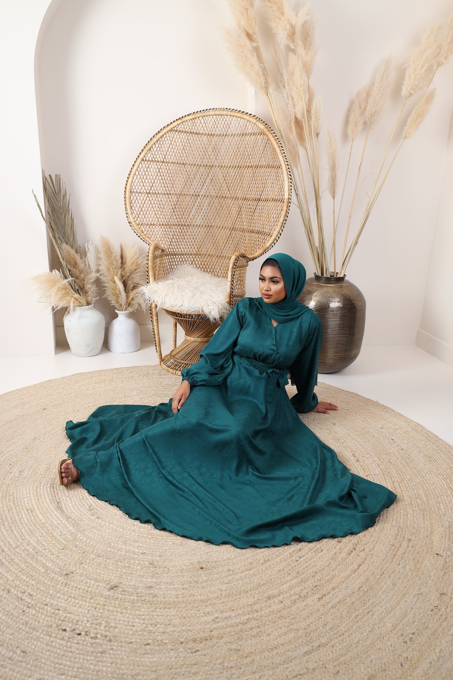 Amal Abaya Forest Green Jacquard