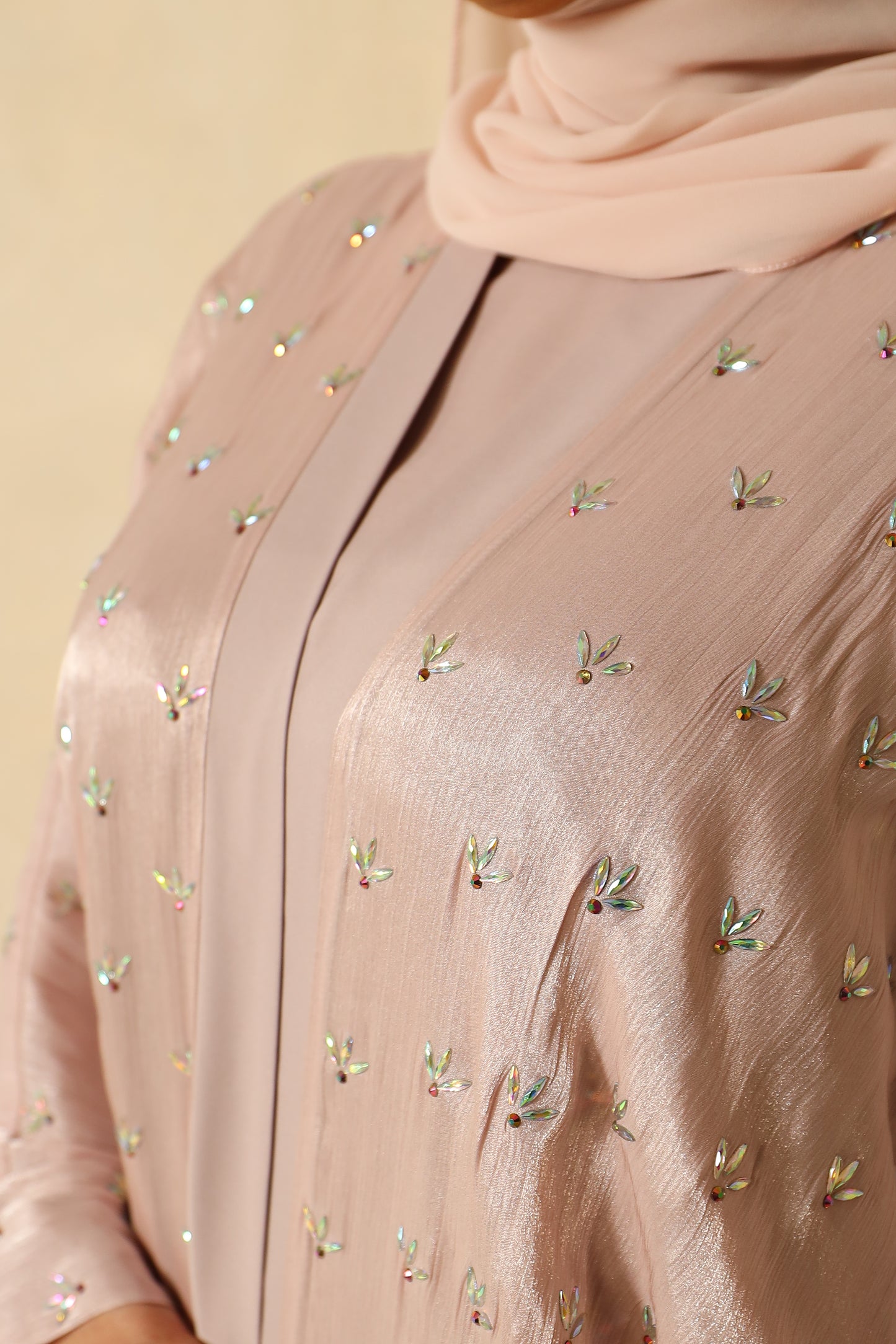 Zoya Stone embellished Organza Silk Farasha Open Jacket with Inner Abaya Duck egg Blue (Copy)