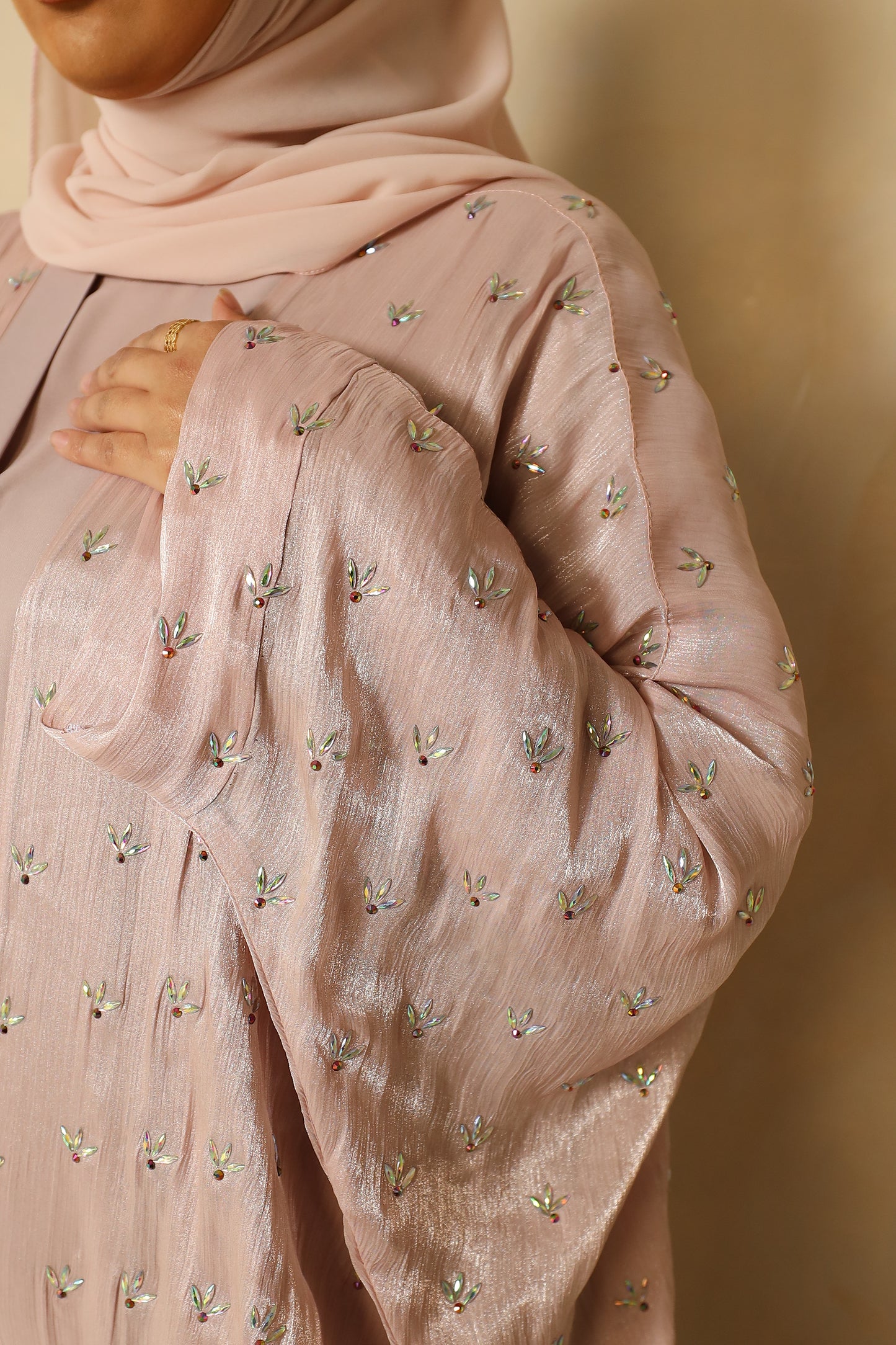 Zoya Stone embellished Organza Silk Farasha Open Jacket with Inner Abaya Duck egg Blue (Copy)