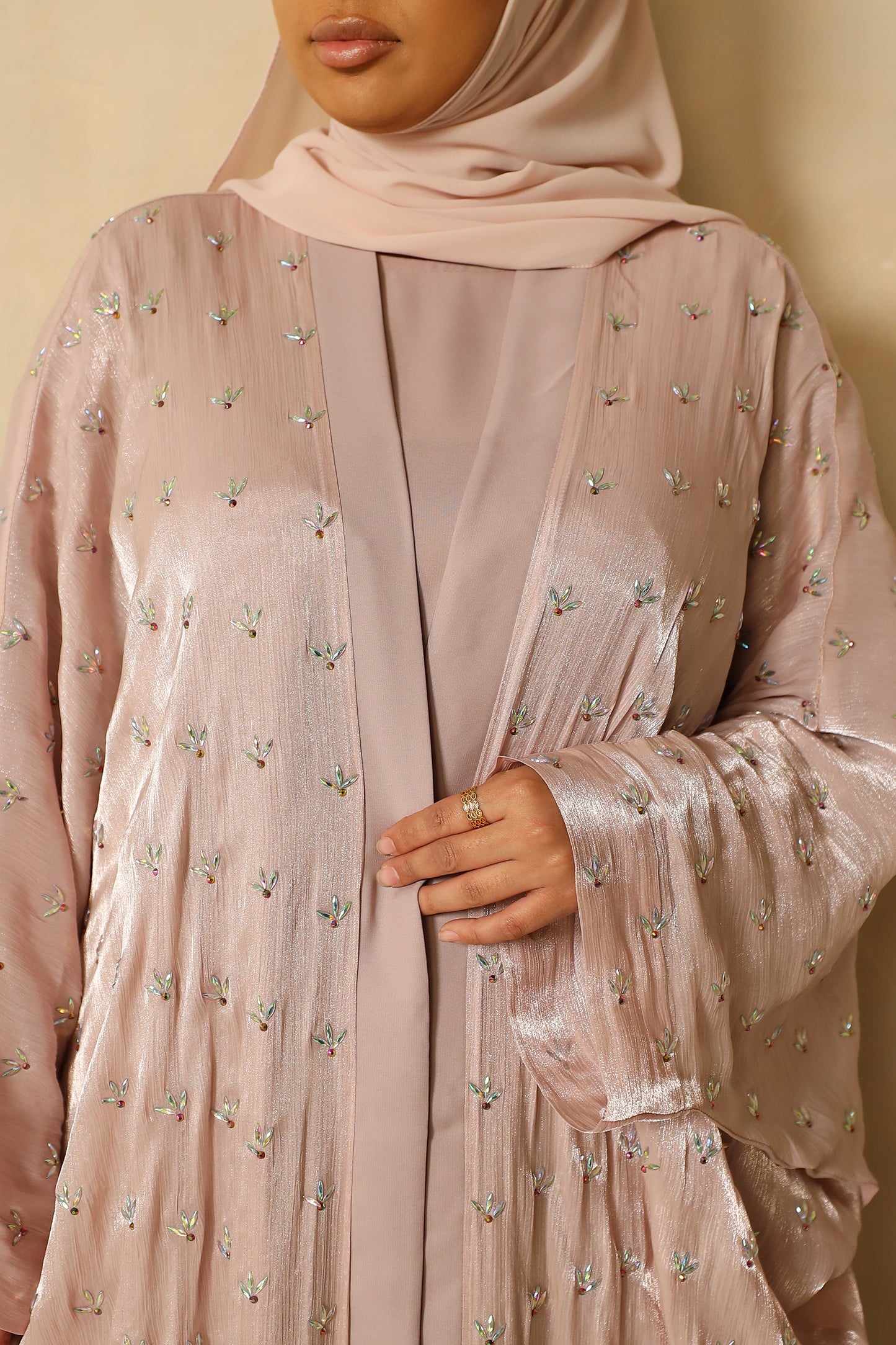 Zoya Stone embellished Organza Silk Farasha Open Jacket with Inner Abaya Duck egg Blue (Copy)