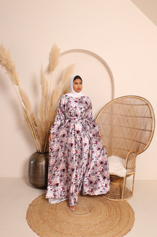 Amal Abaya Jacquard floral in Taupe