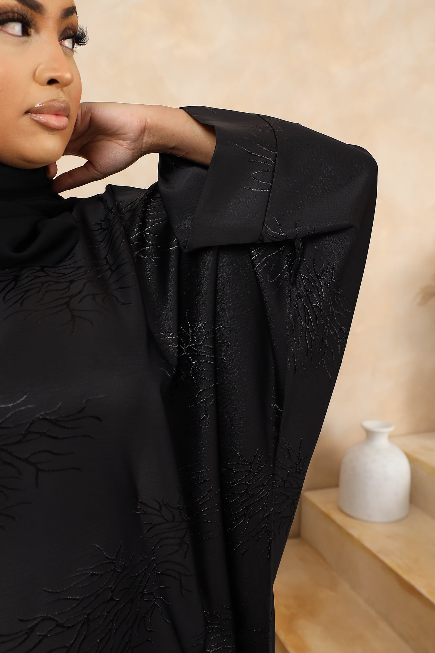 Jacquard Ines Farasha Abaya in Jet Black