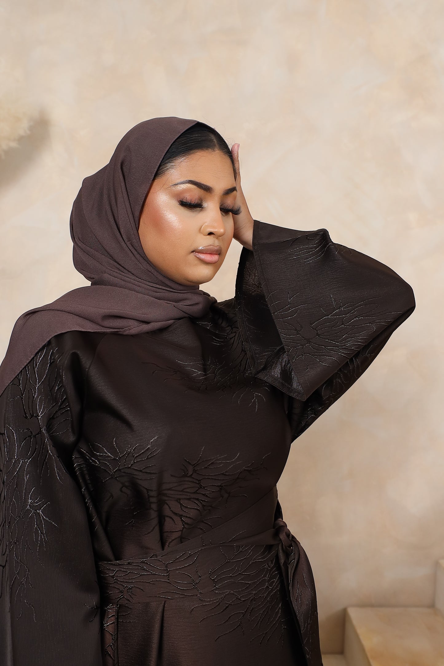 Jacquard Djamila Abaya Flare in Dark brown