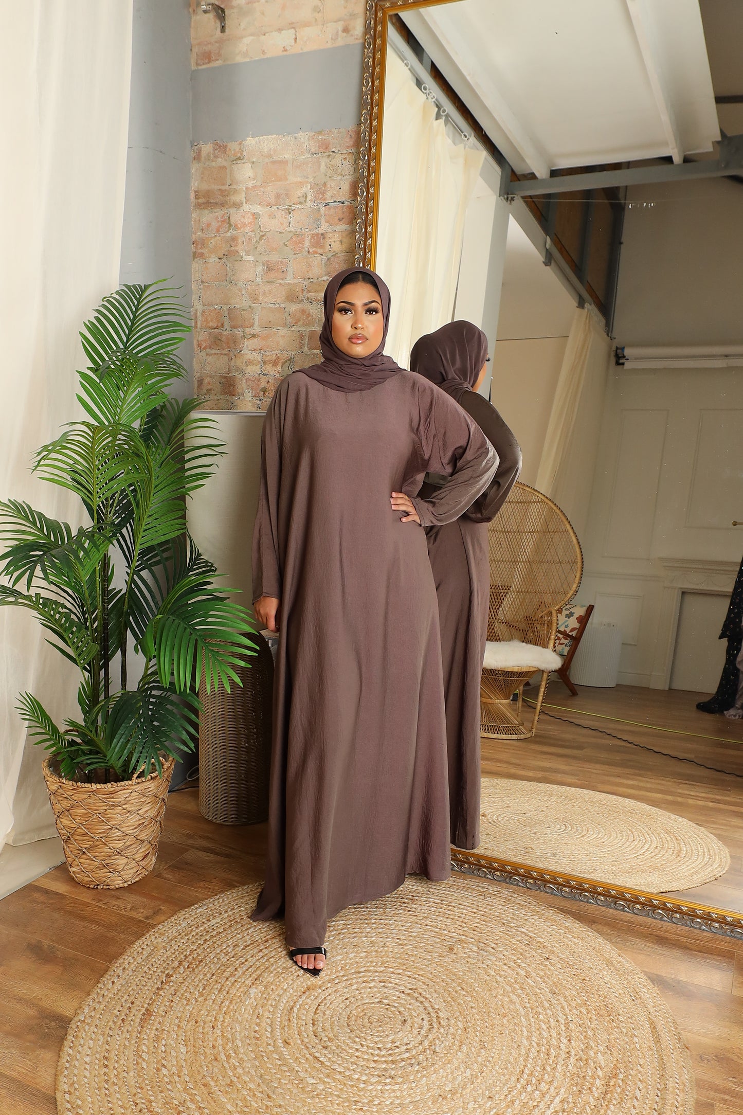 Tie dye Farasha Open Jacket Abaya in Stone Taupe -  4 piece set