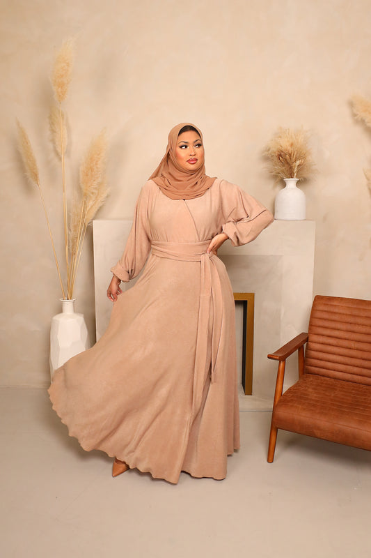 Amal Abaya flare knit Jersey Biscuit Beige