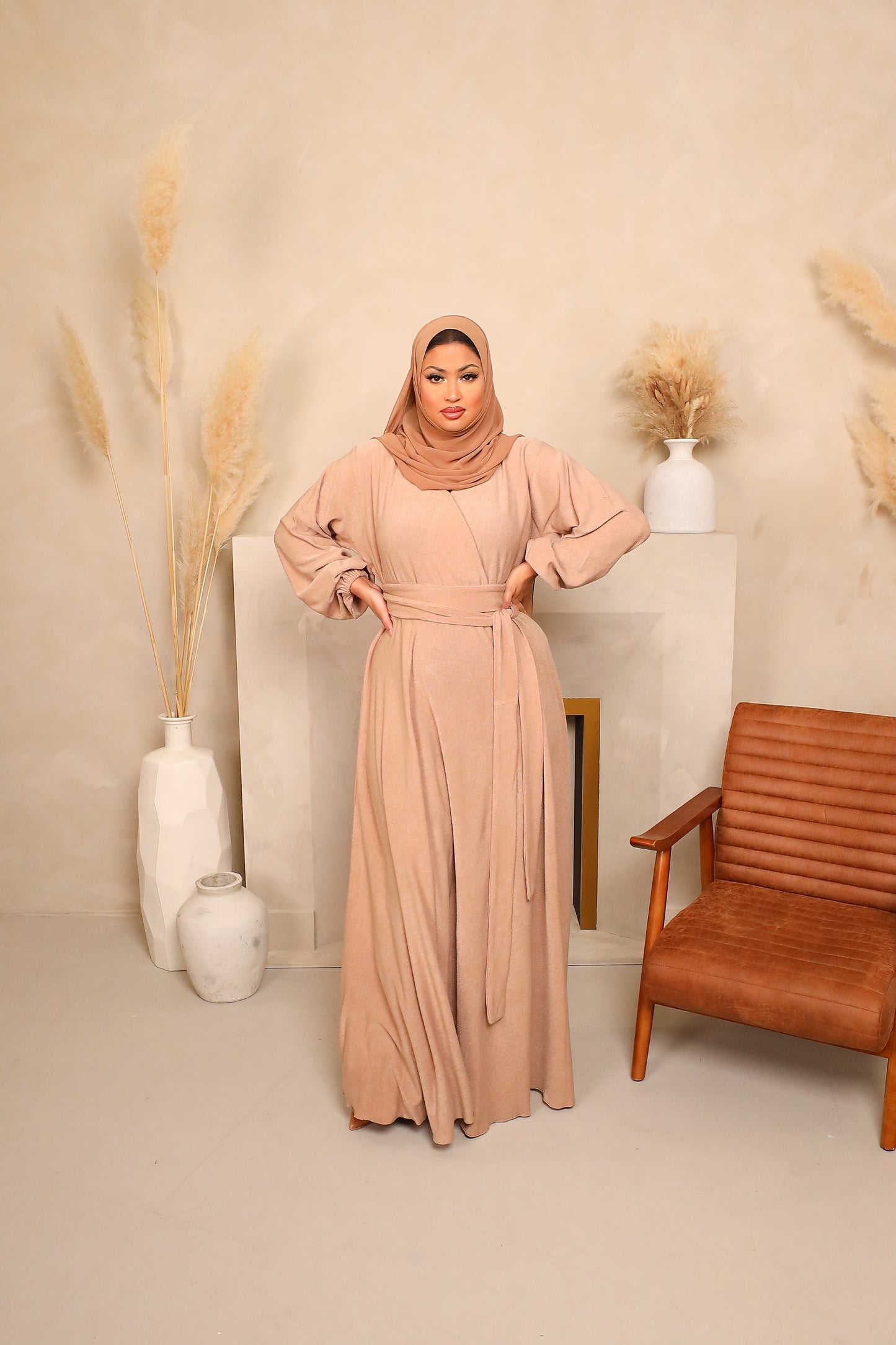 Amal Abaya flare knit Jersey Biscuit Beige