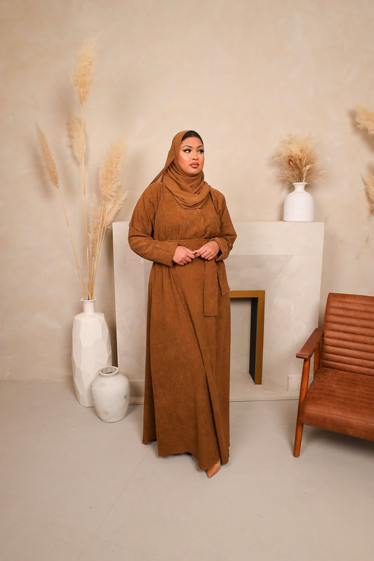 Winter Amal Aline Corduroy Abaya Camel Brown