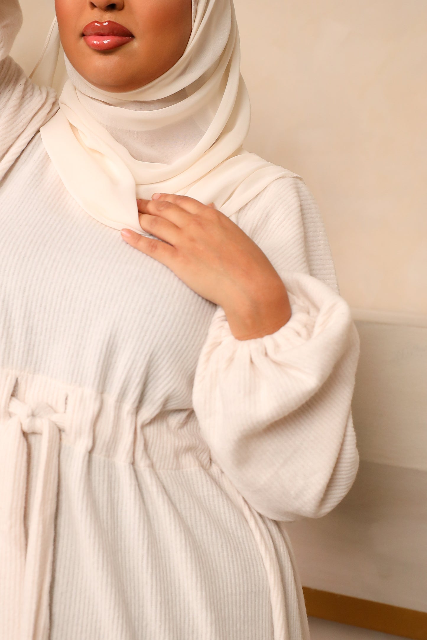 Baria Bubble Sleeve Abaya Jersey knit Ecru