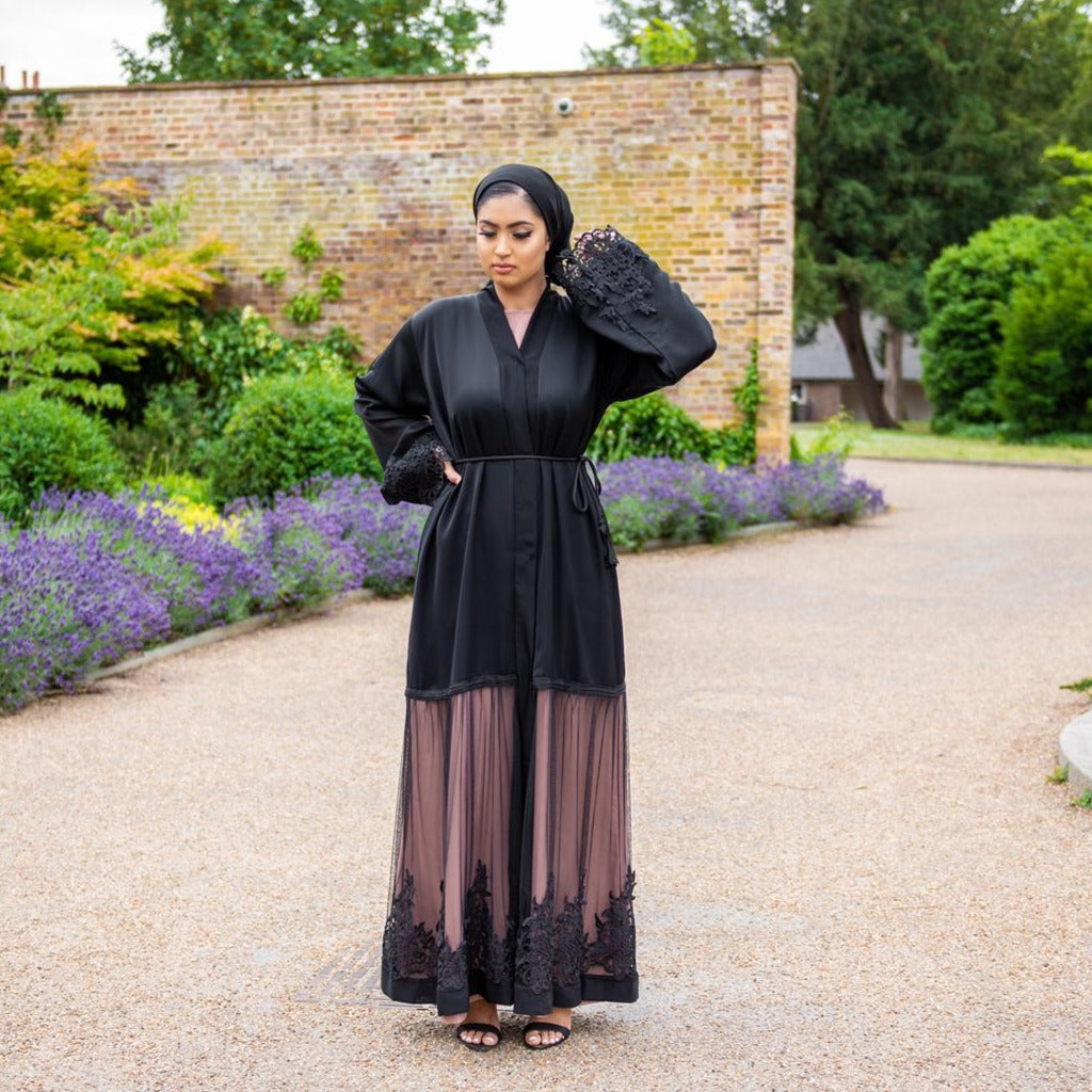 Vintage Doll Black Net and Nidah Open Abaya