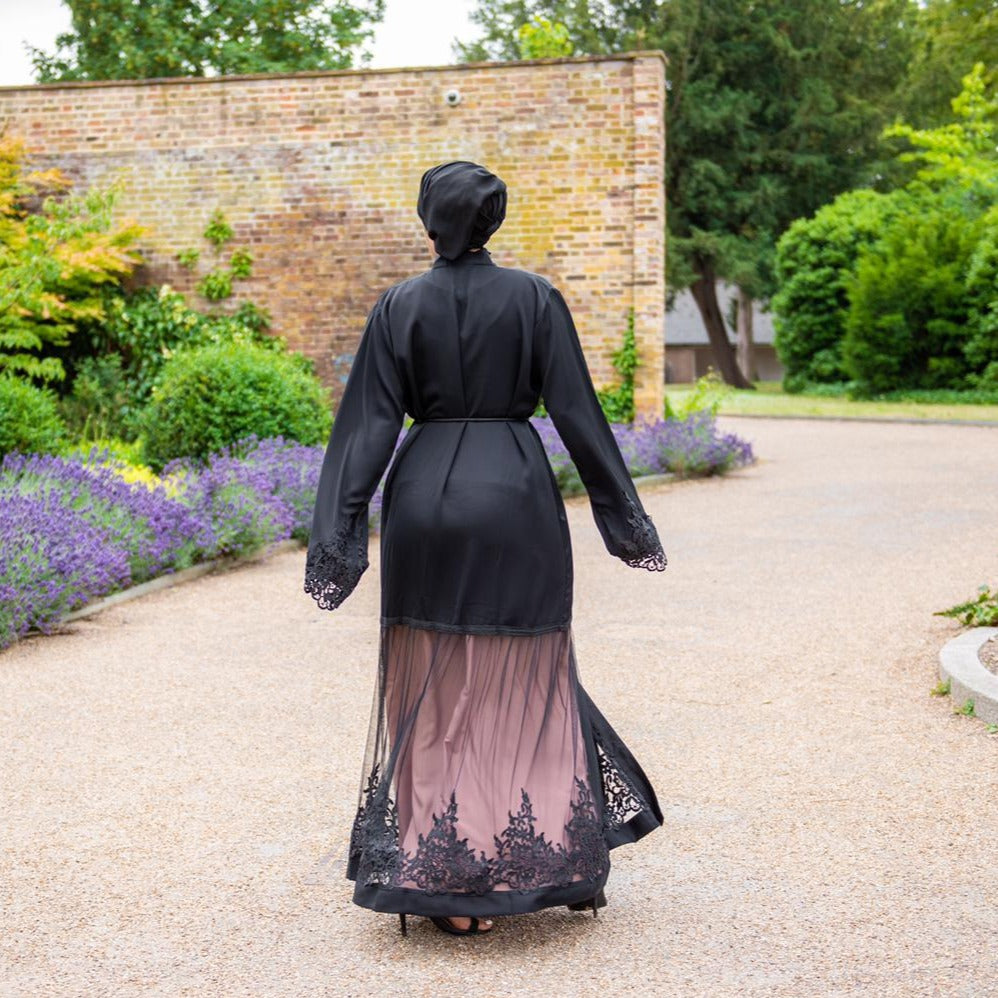 Vintage Doll Black Net and Nidah Open Abaya