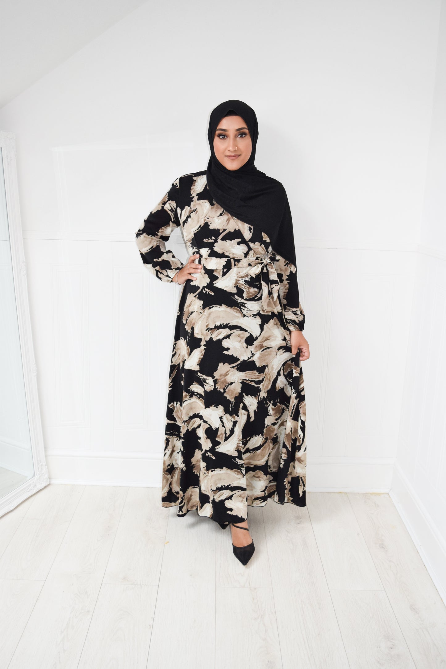 Modest Maxi Dress Aline wrap Creamy Black