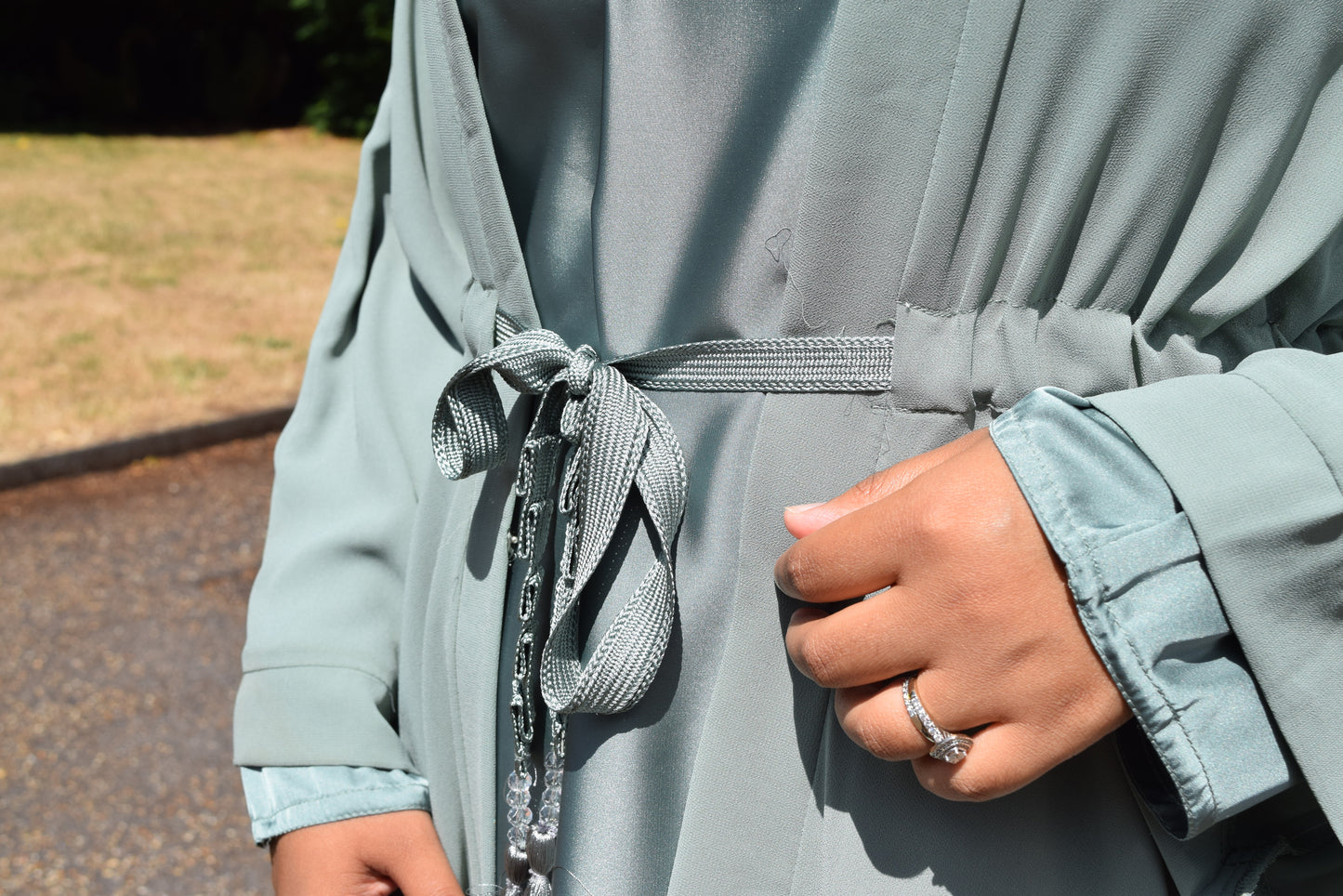 Reem Chiffon Open Jacket Abaya with Satin inner in Duck egg -  3 piece set