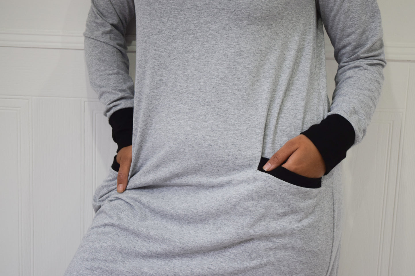 Hooded A-Line Abaya with pockets Marl Grey