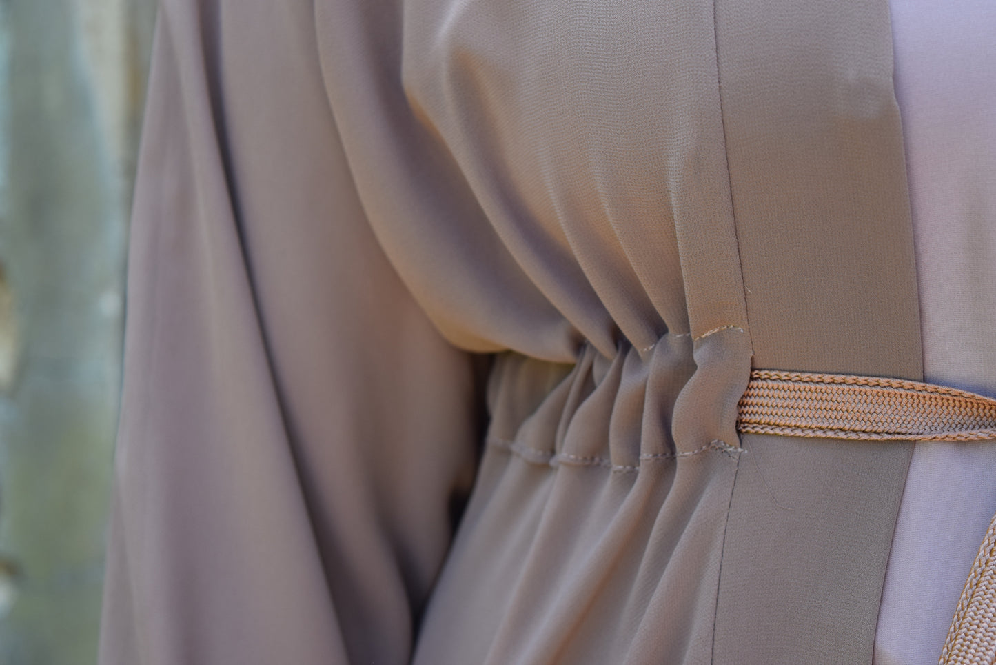 Reem Chiffon Open Jacket Abaya with Satin inner in Taupe -  3 piece set