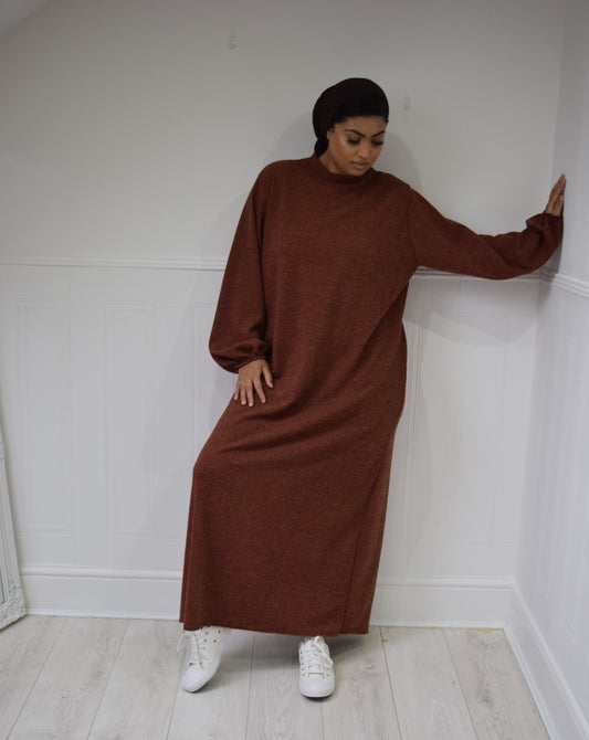 Chenille Velvet A-line abaya Rust Brown