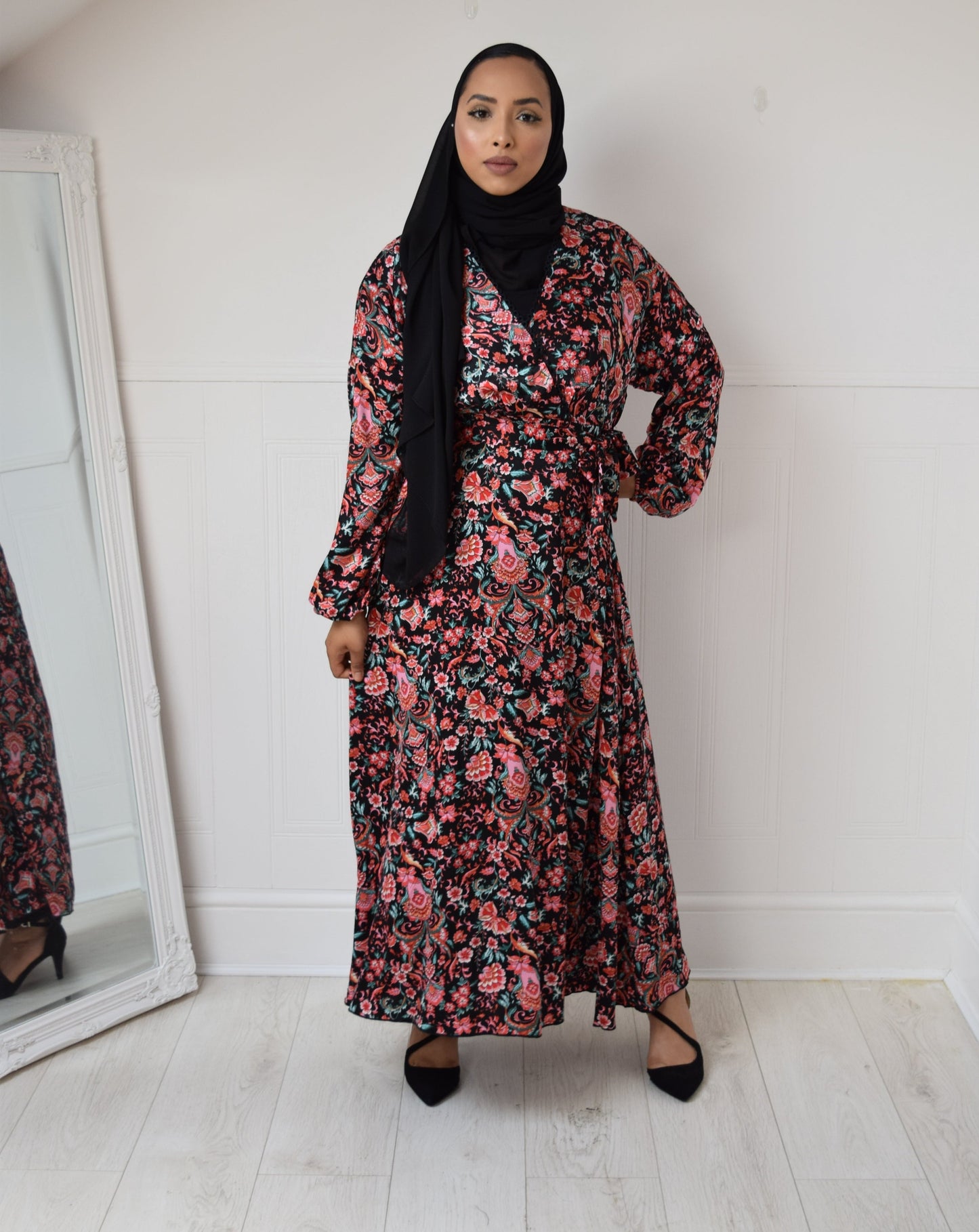 Tea Party Pretty Black floral Maxi dress