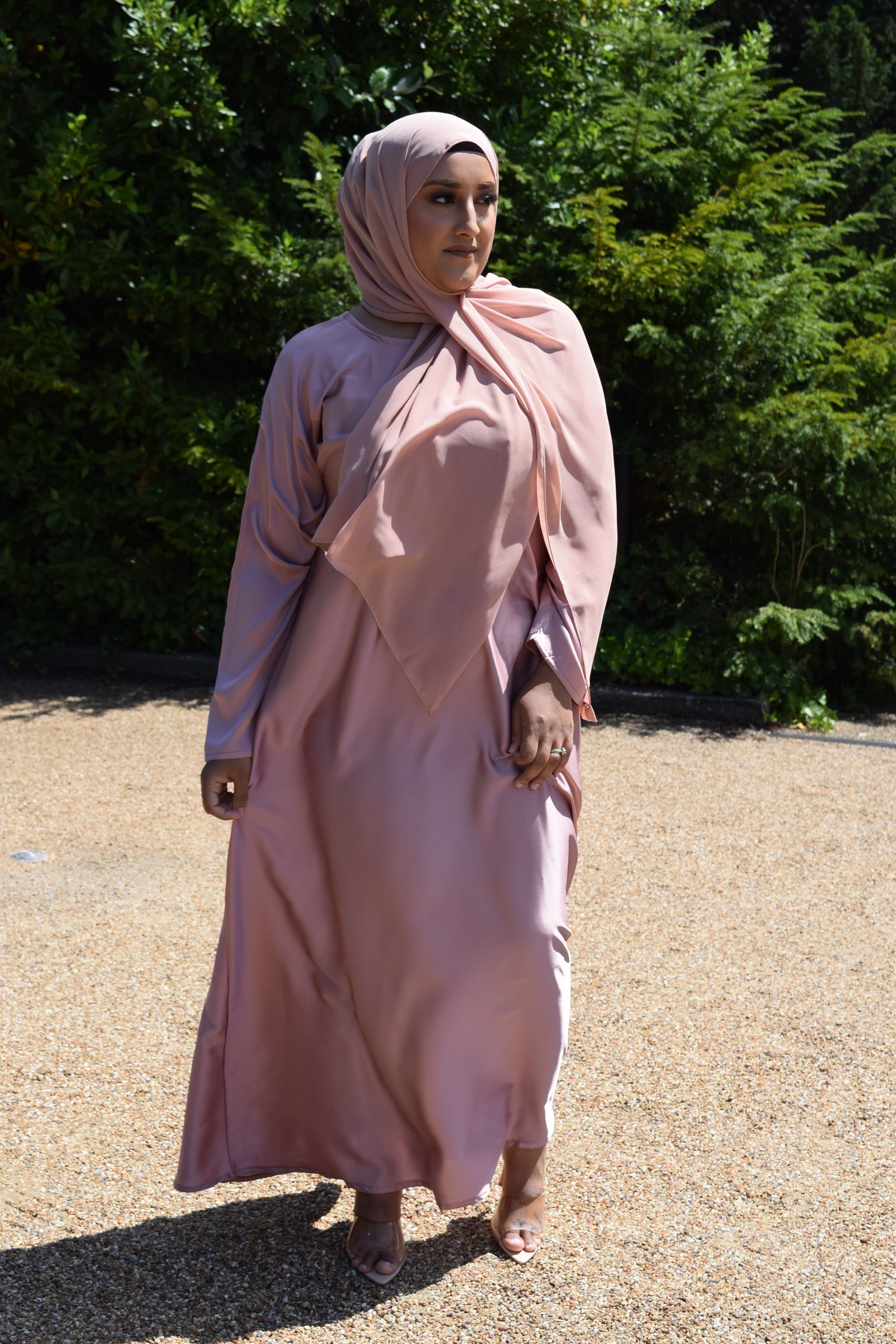 Reem Chiffon Open Jacket Abaya with Satin inner in Pale Pinks -  3 piece set