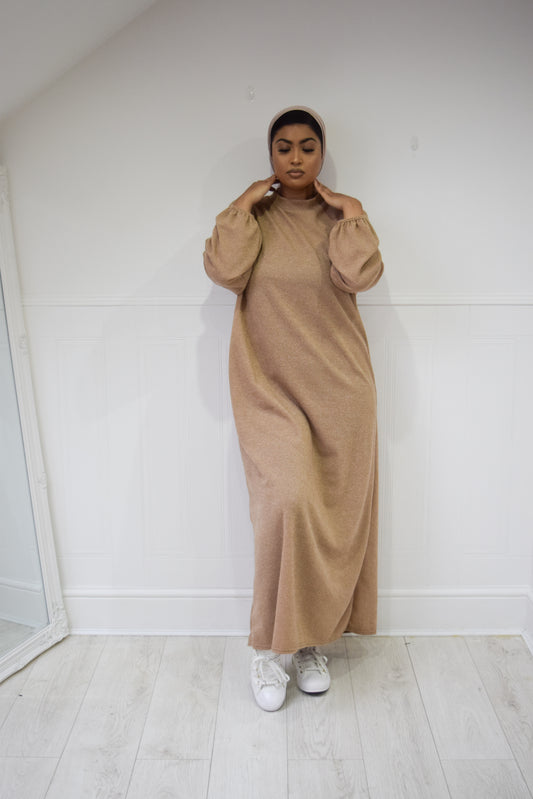 Chenille Velvet A-line abaya Sand