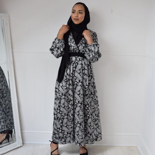 Tea Party Satin monochrome Wrap Maxi dress