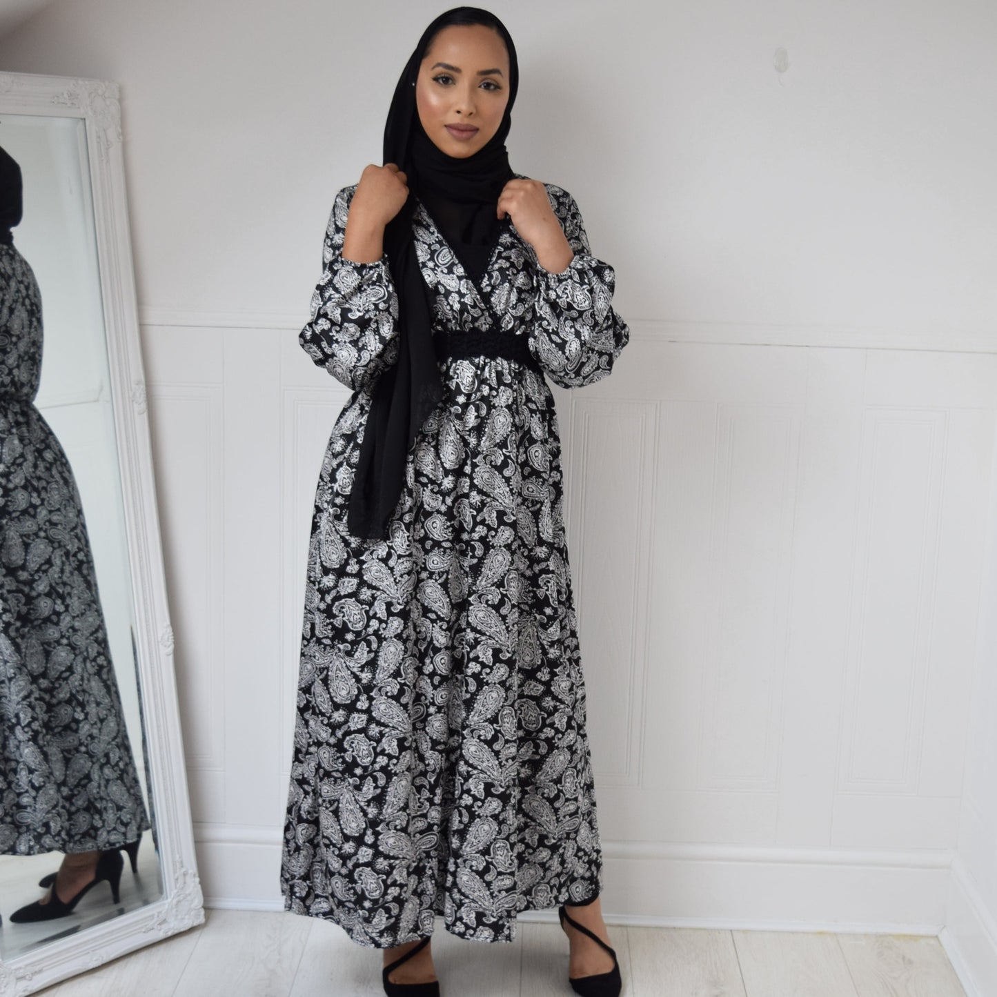 Tea Party Satin monochrome Wrap Maxi dress