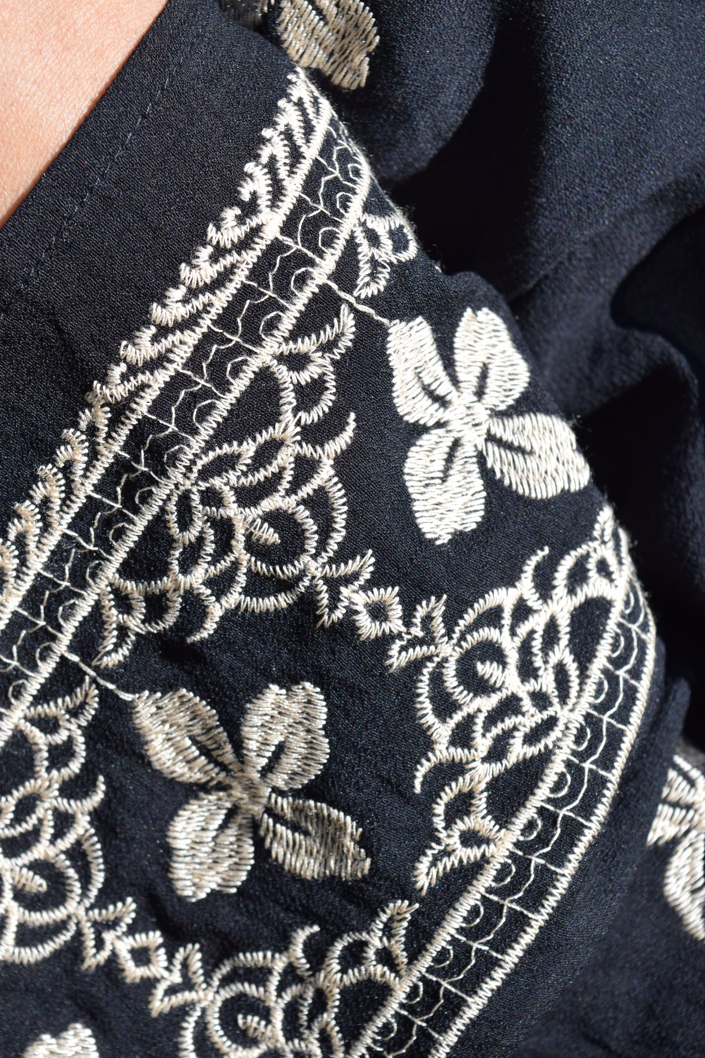 Modest Maxi dress in Black with floral embroidery