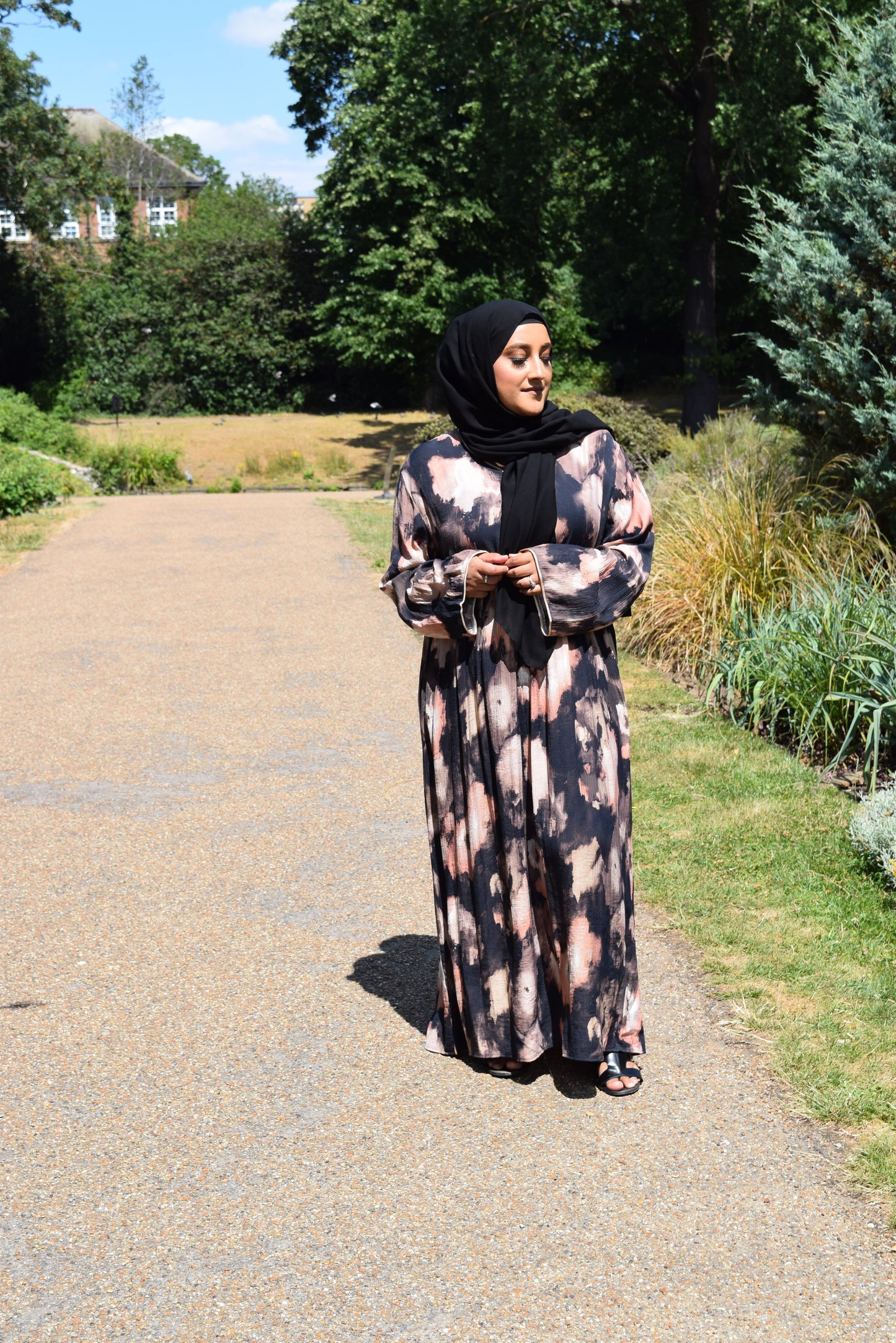 Modest Tie dye Maxi dress in Shadow Bloom