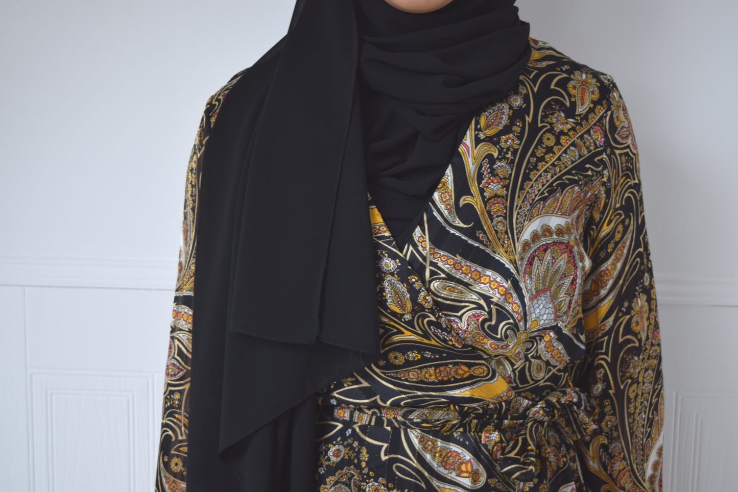 Tea Party Black & yellow Paisley Chiffon Wrap Maxi dress