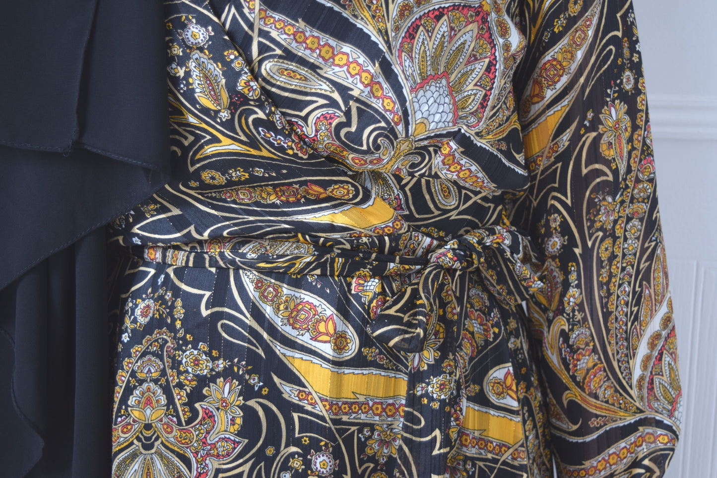 Tea Party Black & yellow Paisley Chiffon Wrap Maxi dress