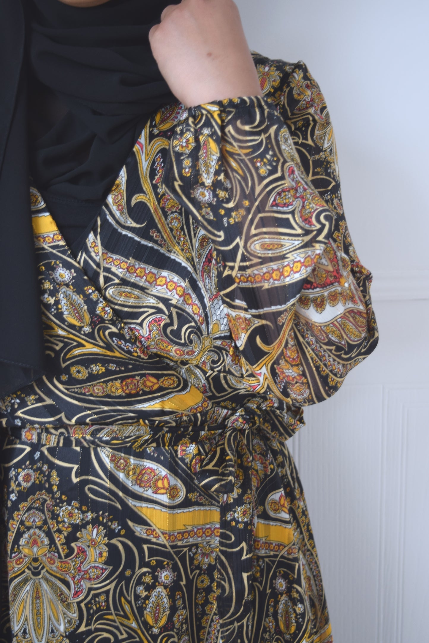 Tea Party Black & yellow Paisley Chiffon Wrap Maxi dress