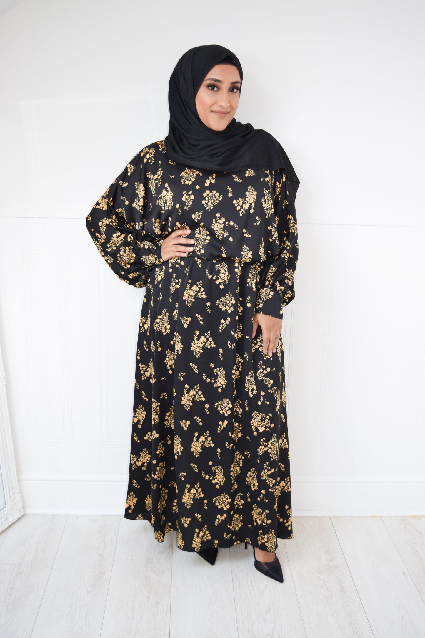 Modest Maxi Dress Batwing Yellow floral -  Sizes 14+