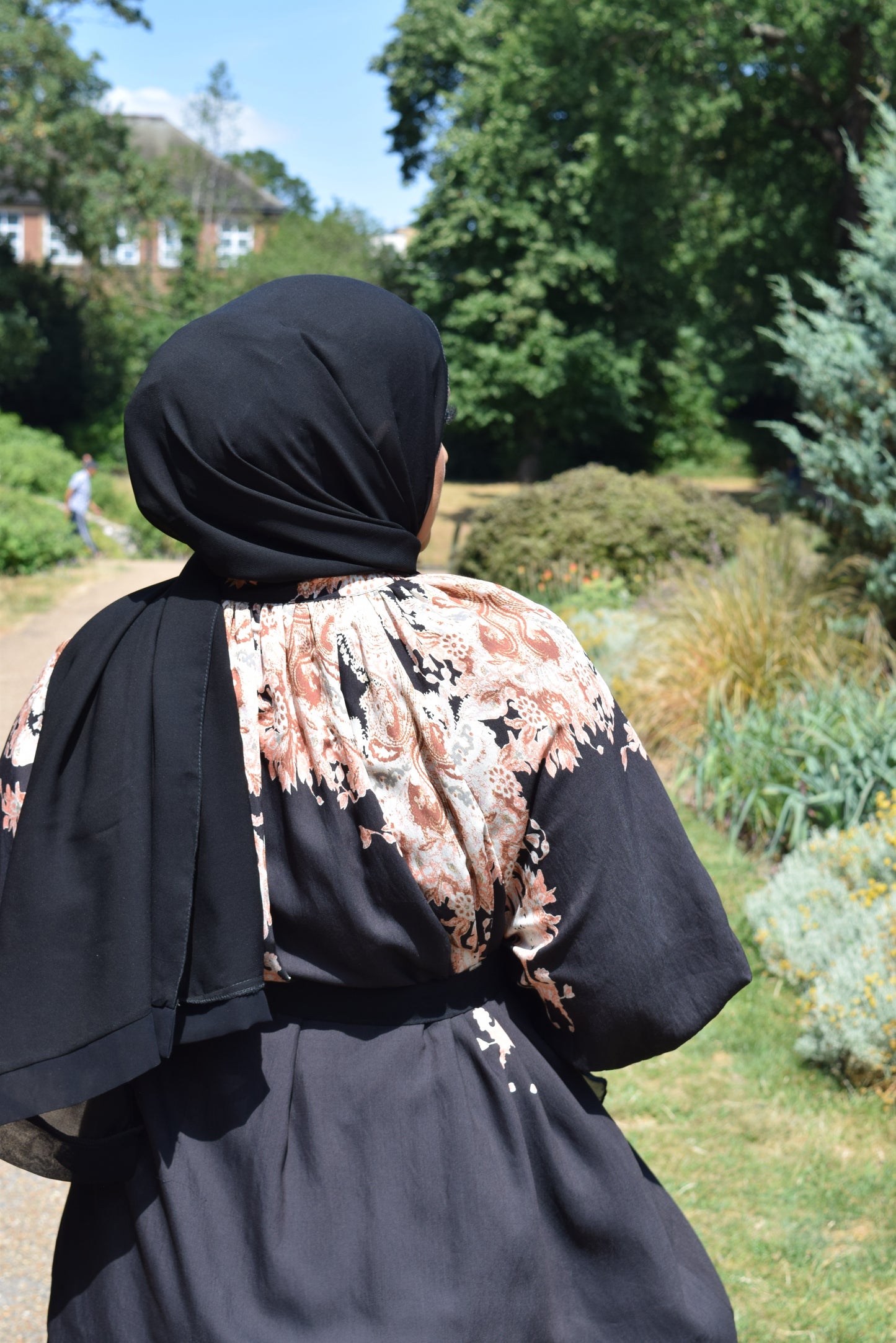 Modest Maxi shirt dress in Linen Black florals
