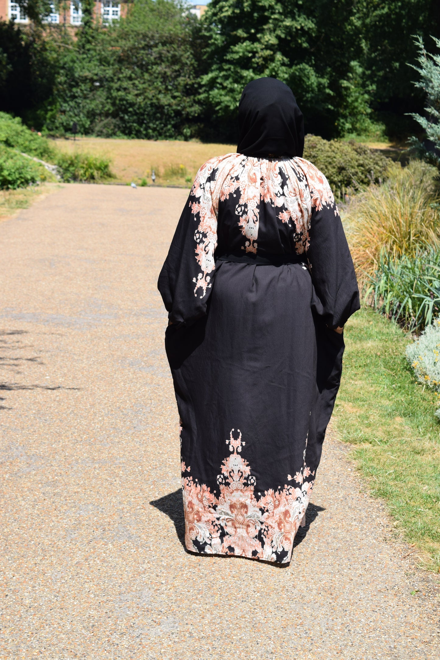 Modest Maxi shirt dress in Linen Black florals