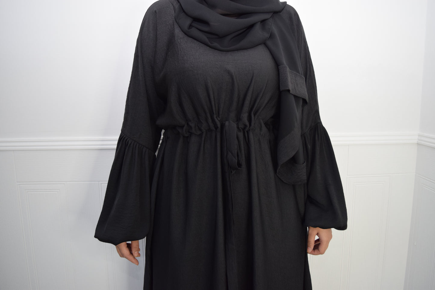 Baria Bubble Sleeve Abaya Jersey knit  : Black