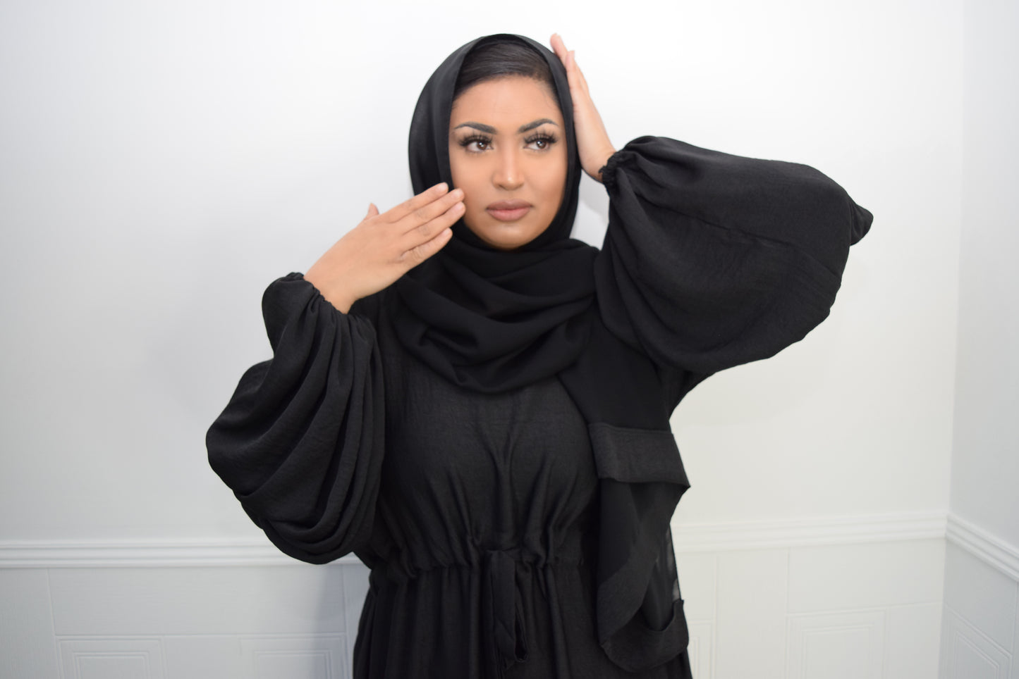 Baria Bubble Sleeve Abaya Jersey knit  : Black