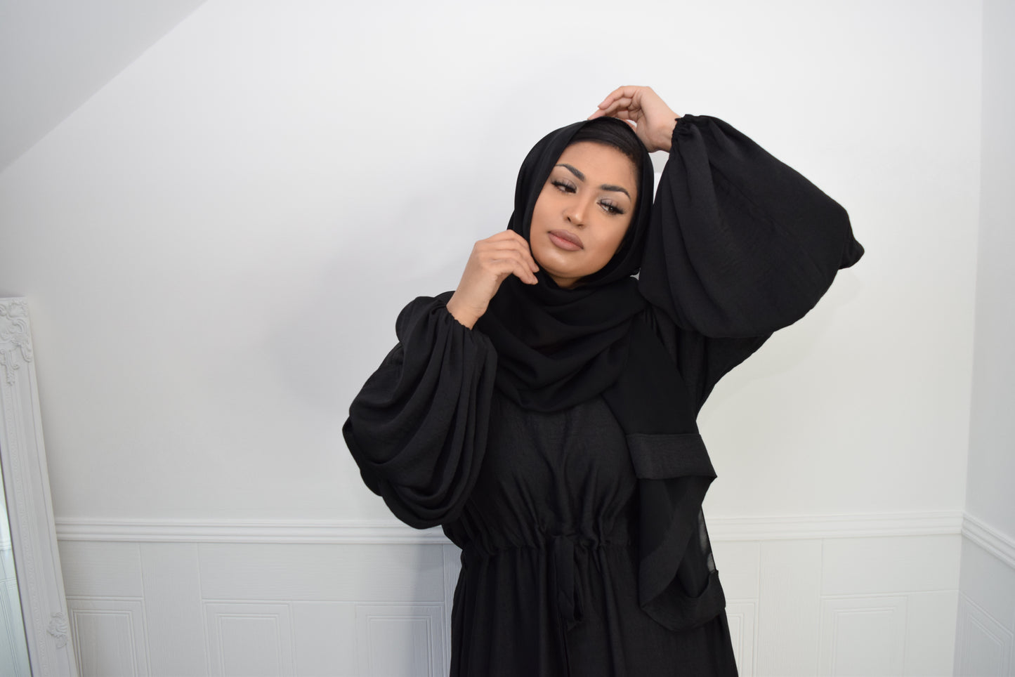 Baria Bubble Sleeve Abaya Jersey knit  : Black