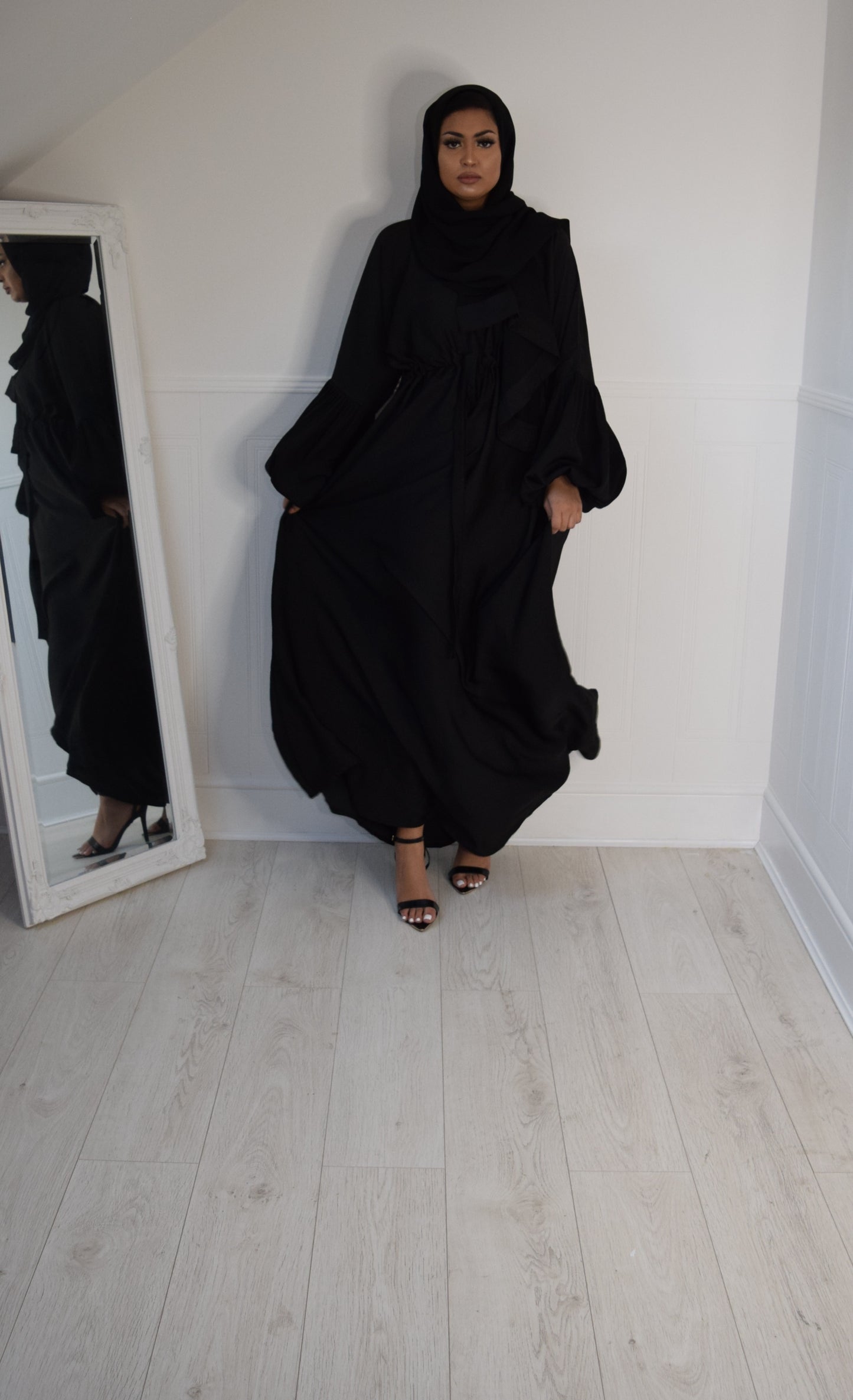 Baria Bubble Sleeve Abaya Jersey knit  : Black