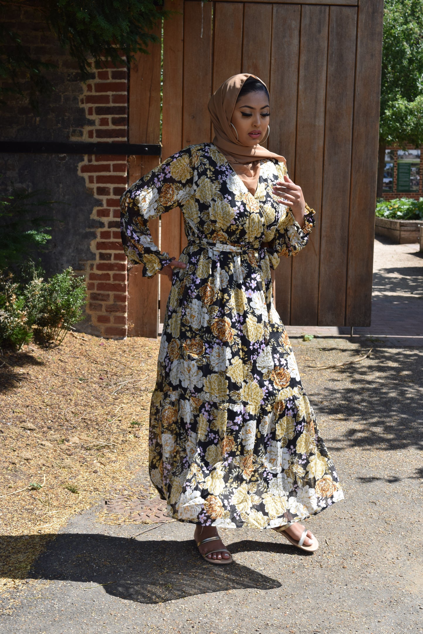 Tea Party Black Floral Chiffon Maxi dress