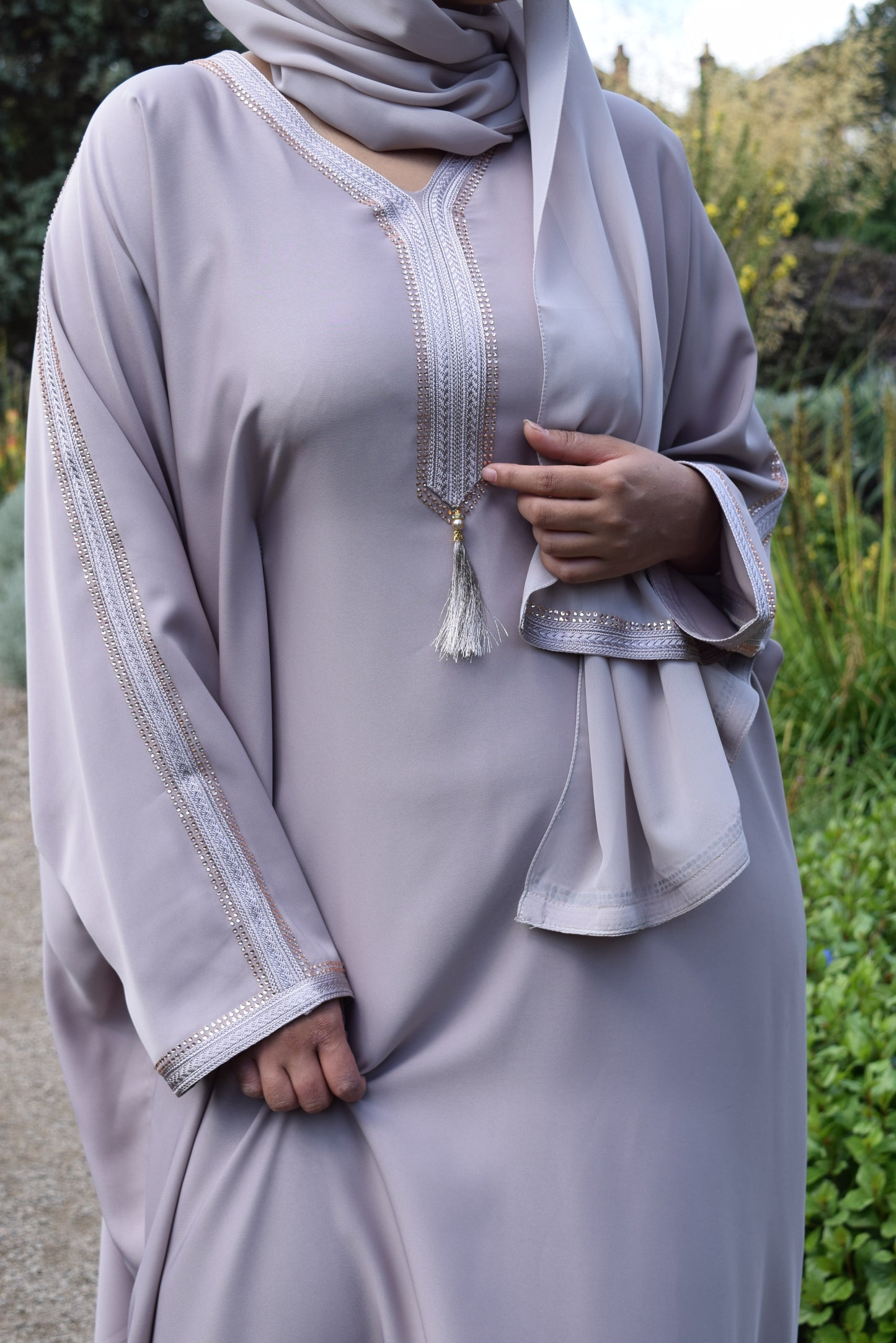 Hayat Modest Batwing Abaya in Latte Trim