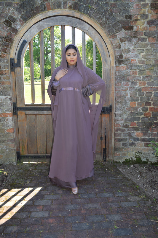 Maryam Double layered Satin chiffon Farasha Abaya Heather
