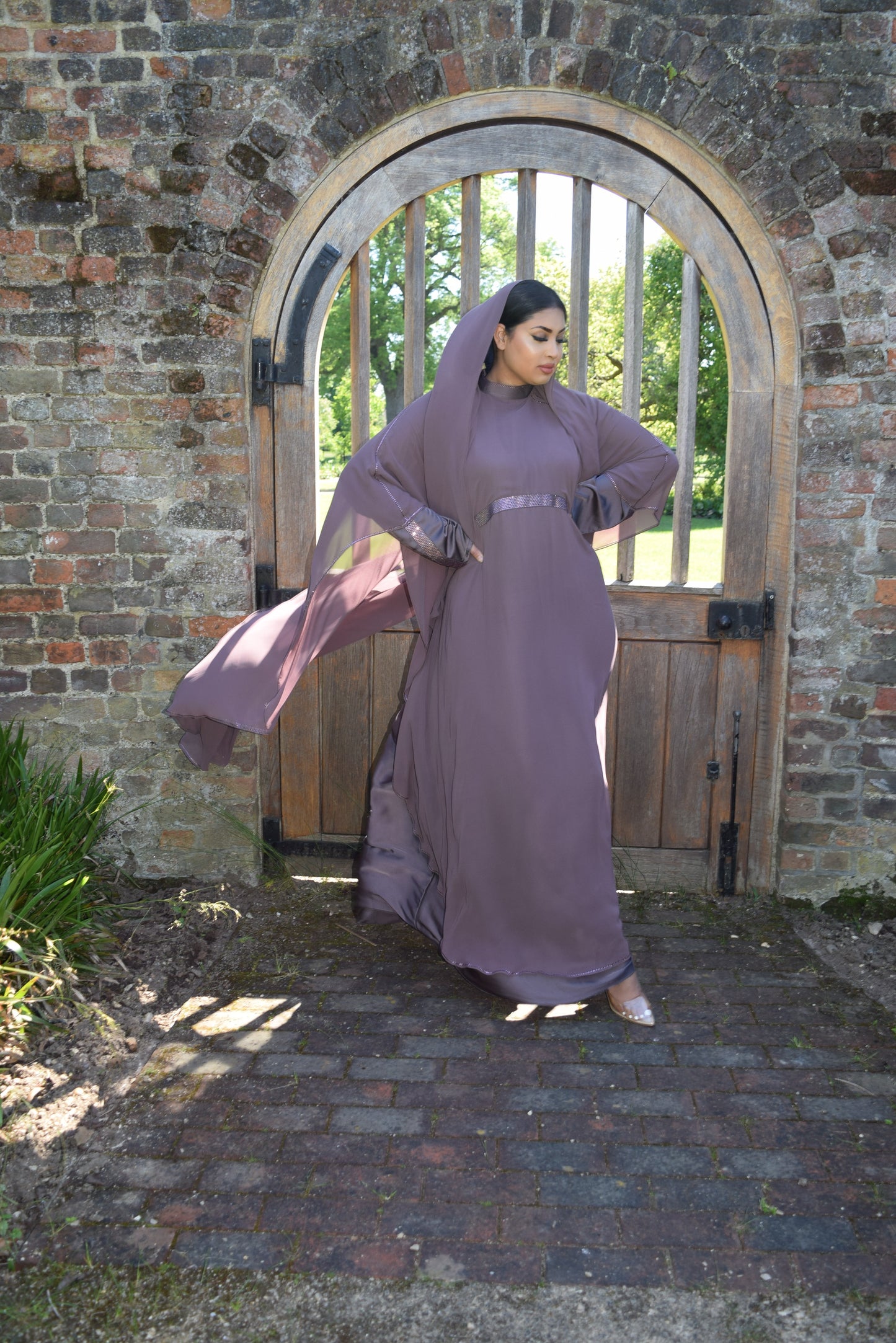 Maryam Double layered Satin chiffon Farasha Abaya Heather