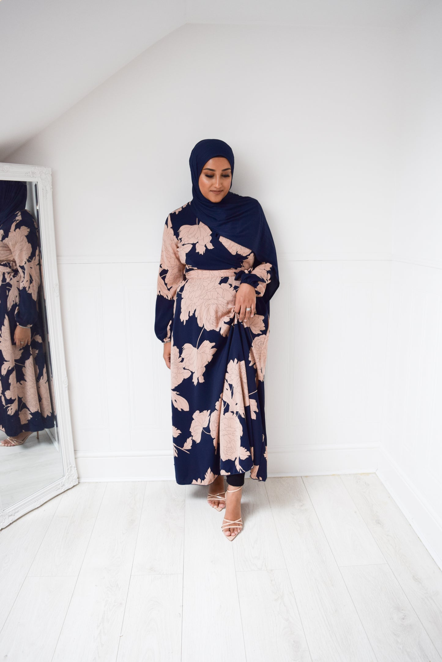 Modest Maxi Dress Aline wrap Navy Pink