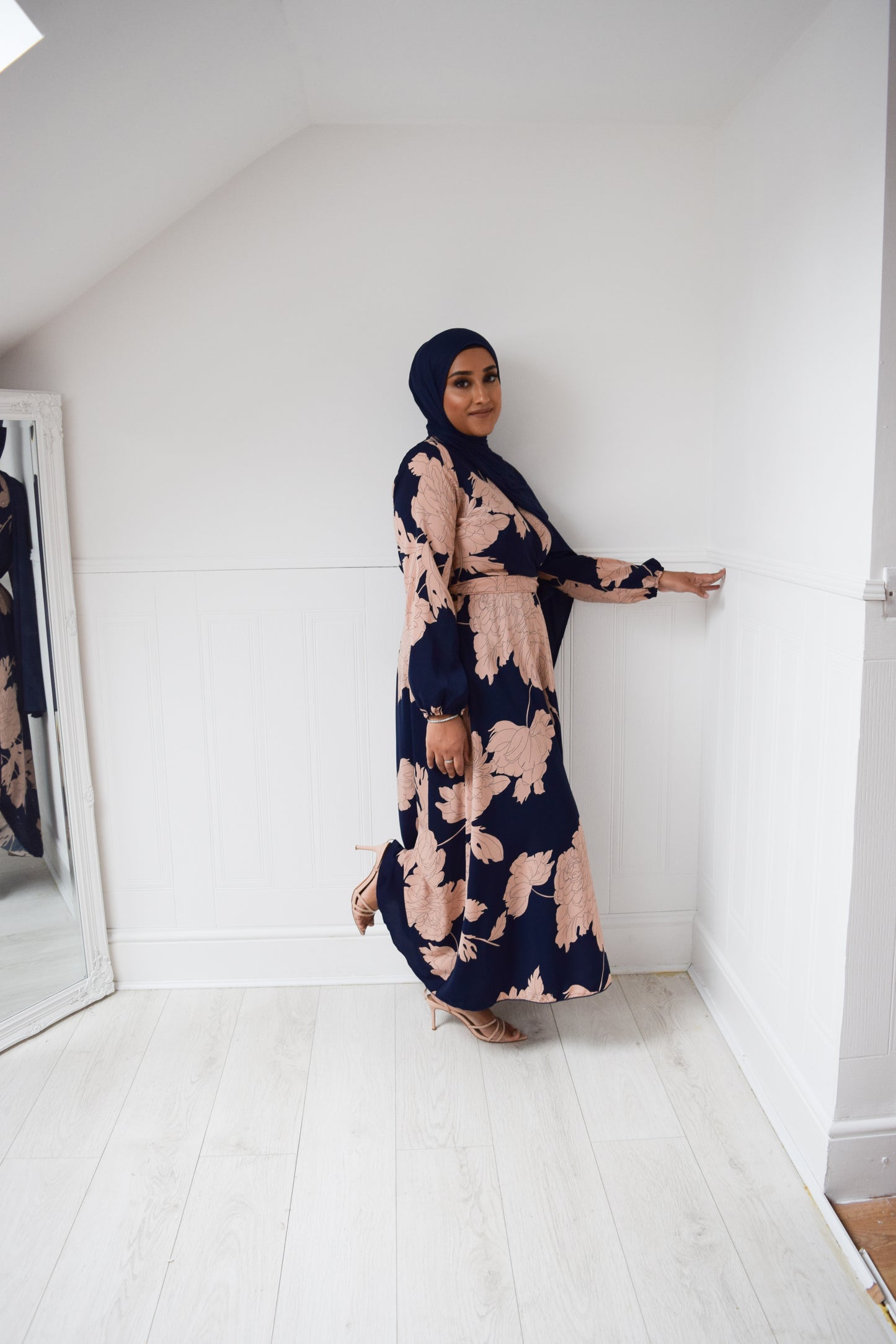 Modest Maxi Dress Aline wrap Navy Pink